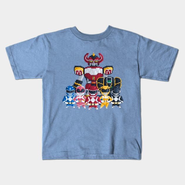 90s nostalgic 8bit Pixel Power Rangers Kids T-Shirt by YayPixel
